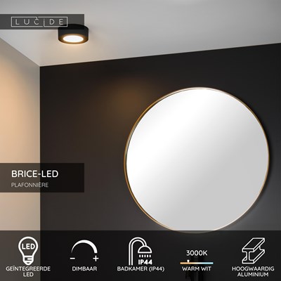 Lucide BRICE-LED - Plafonnière Badkamer - Ø 11,7 cm - LED Dimb. - 1x8W 3000K - IP44 - Zwart